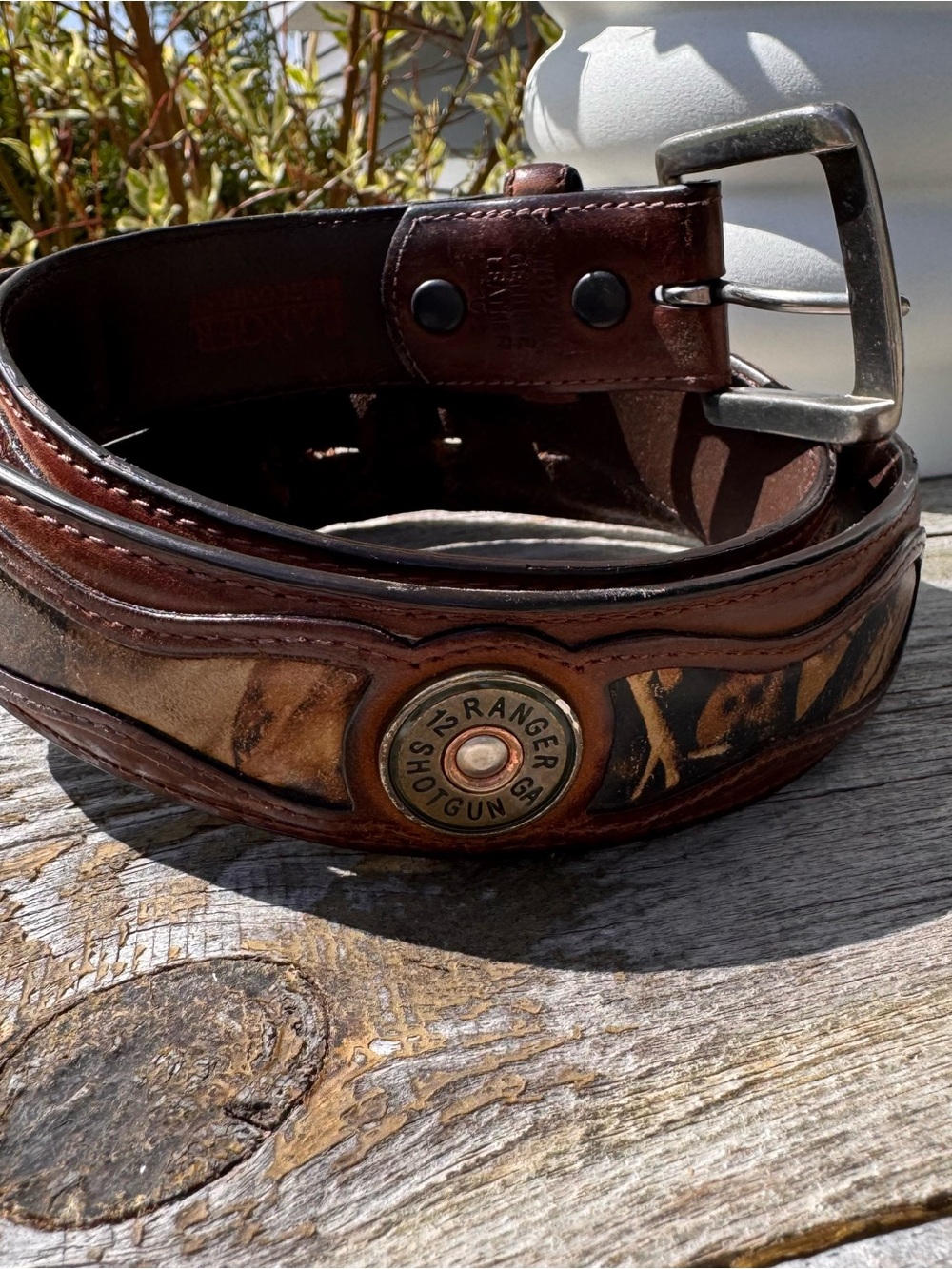 Ranger Belt Co. Leather Shotgun Shell Accent Belt in Brown and Tan, Mens Size 36